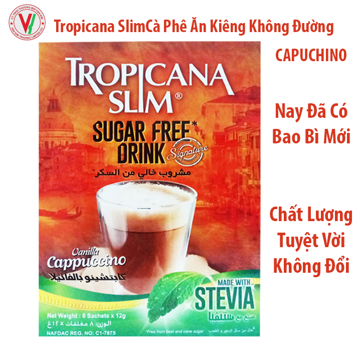 Combo 6 Hộp Cà Phê Ăn Kiêng Tropicana Slim Sugar Free Vanilla Cappucino (8 x 12g)