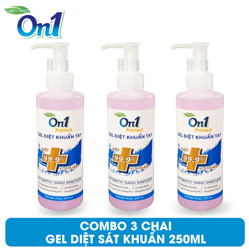 COMBO 3 Chai Gel Rửa Tay Khô Diệt Khuẩn On1 Protect Hương Bamboo Charcoal 250ml C0102 (Mẫu Mới 2021)