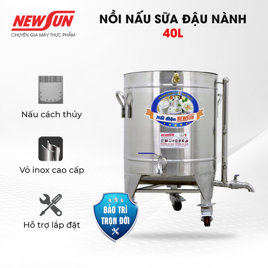Nồi nấu sữa đậu nành công nghiệp 40L - Nấu sữa thơm, không bị đóng cặn