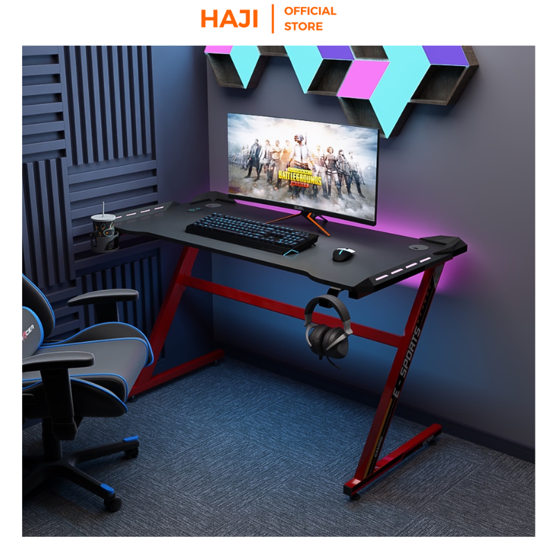 Bàn Gaming chân chữ Z có hệ thống đèn led HAJI, bàn làm việc cỡ lớn khung sắt tĩnh điện chống gỉ C71