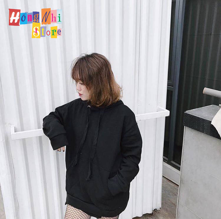 Áo Hoodie Trơn Màu Đen Cao Cấp Dáng Rộng Unisex Nam Nữ Mặc Được - MM