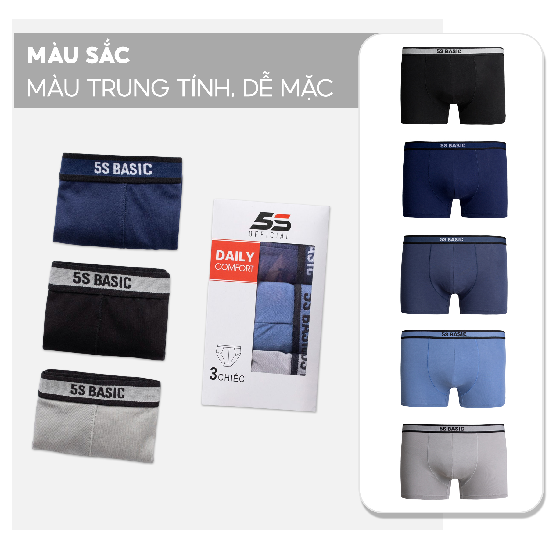 Quần Lót Nam Boxer 5S, Chất Liệu Cotton Premium, Thấm Hút Cực Tốt, Kháng Khuẩn, Co Giãn, Dễ Chịu (SIP21003BOX)