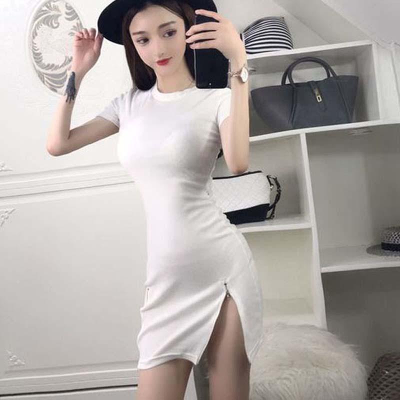 Đầm Body tay ngắn cổ tròn thiết kế màu trơn thanh lịch