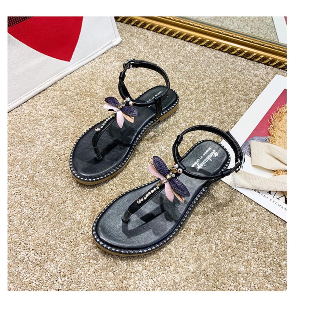 Dép sỏ Ngón nữ = Sandal nữ Đính Hạt Ngọc Đính đá 2 Màu Tím &amp; Đen mẫu siêu xinh, giày nữ đẹp giá rẻ