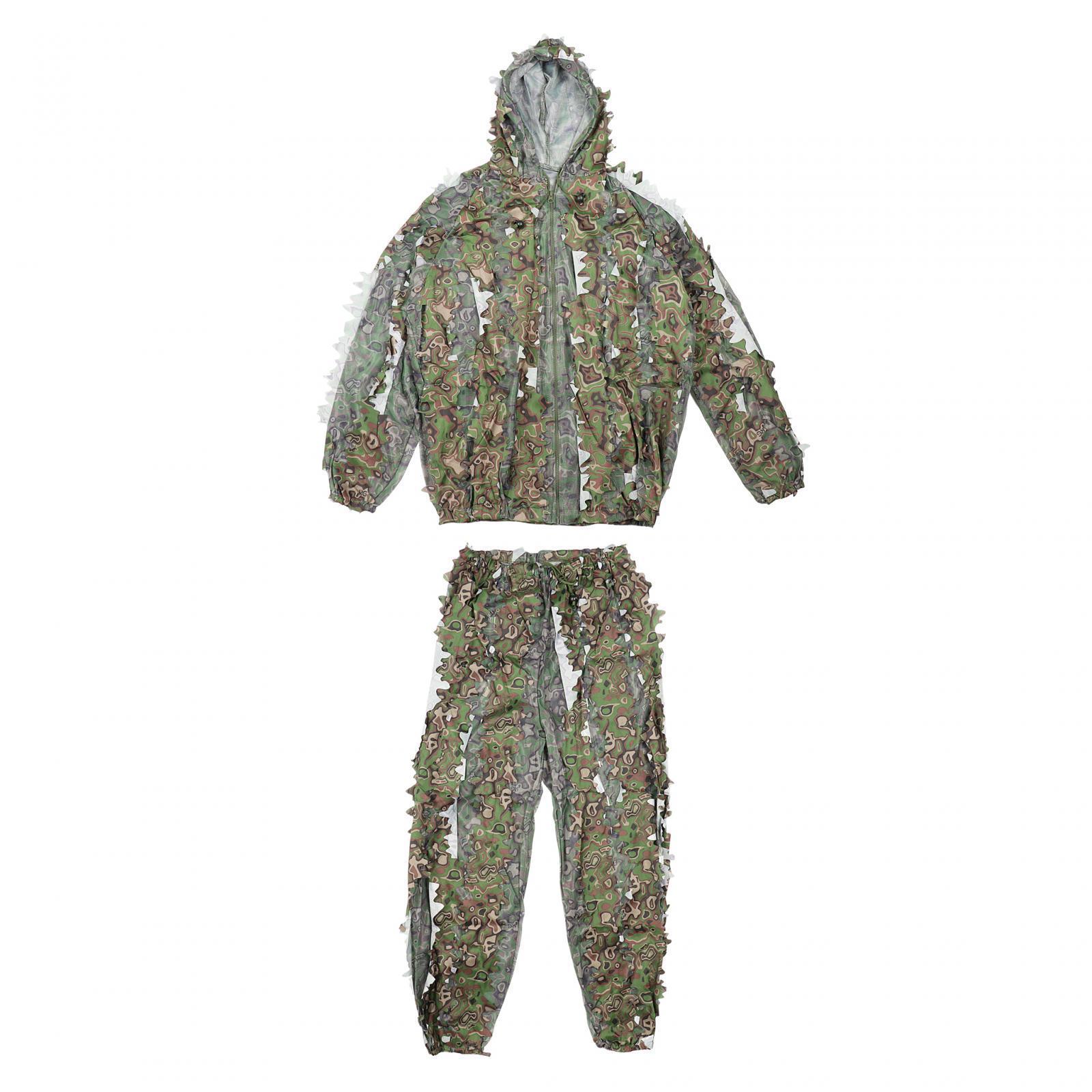 3D Leaves Ghillie Suit Set Woodland Hunting Jacket Pant Forest Adventure Clothes Summer Clothing Camouflage for Farming Hiking Jungle Adults