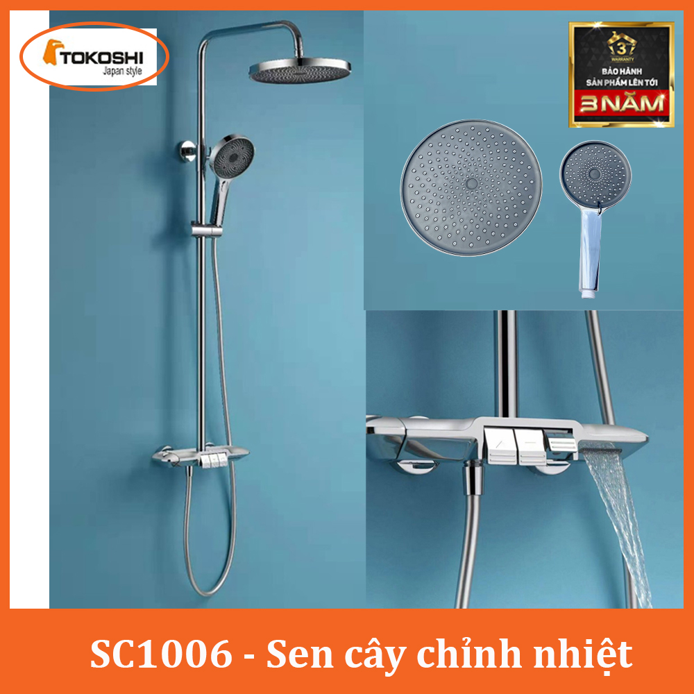 Bộ sen cây tắm nóng lạnh nhiệt độ TOKOSHI chống bỏng, củ đồng mạ chrome cao cấp SC1006 - Bảo Hành 3 Năm