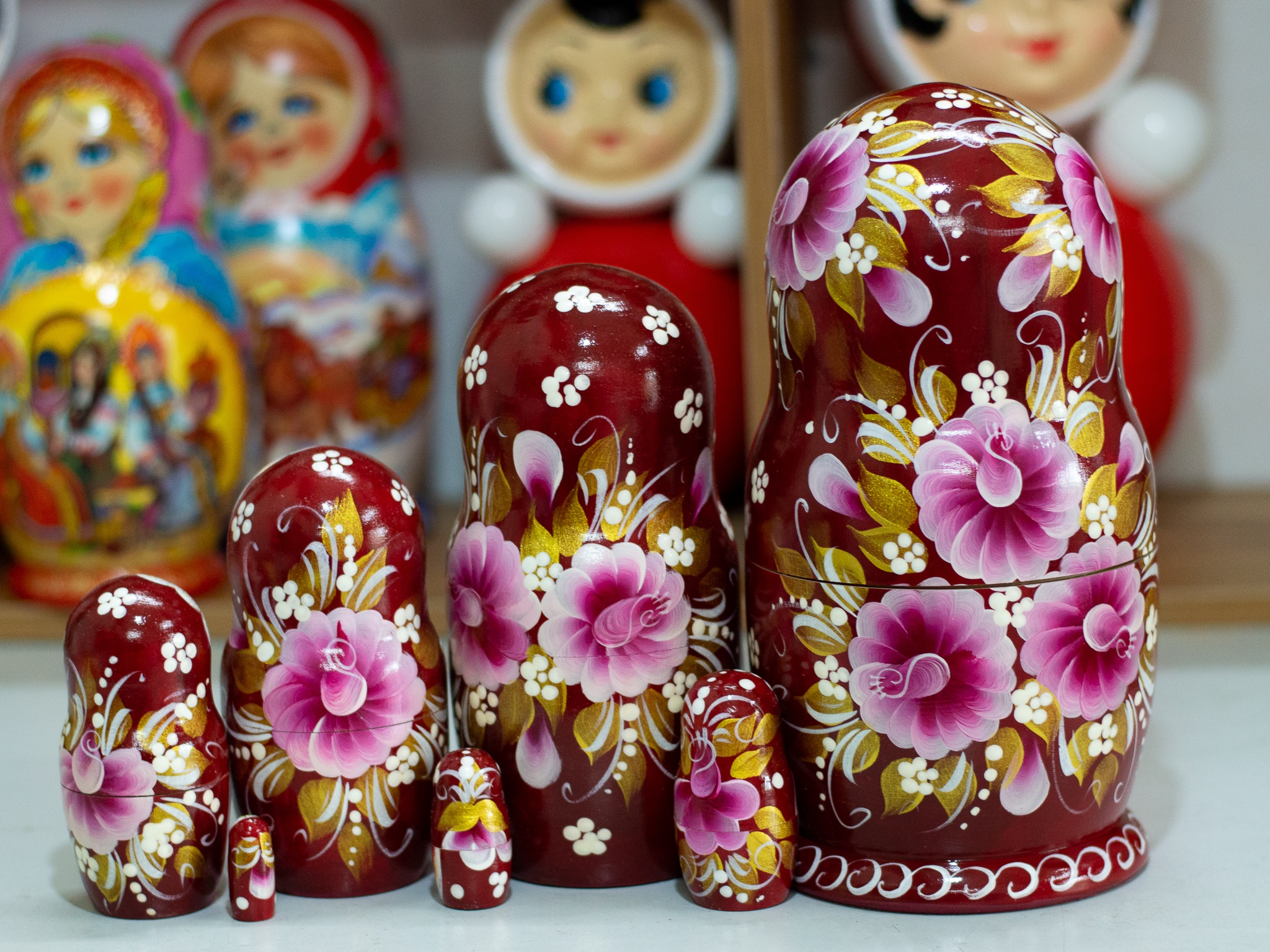 BỘ BÚP BÊ MATRYOSHKA 7 LỚP CAO 22CM VẼ HOA VĂN"PHONG CẢNH MÙA ĐÔNG" BÓNG LOÁNG RẤT ĐẸP