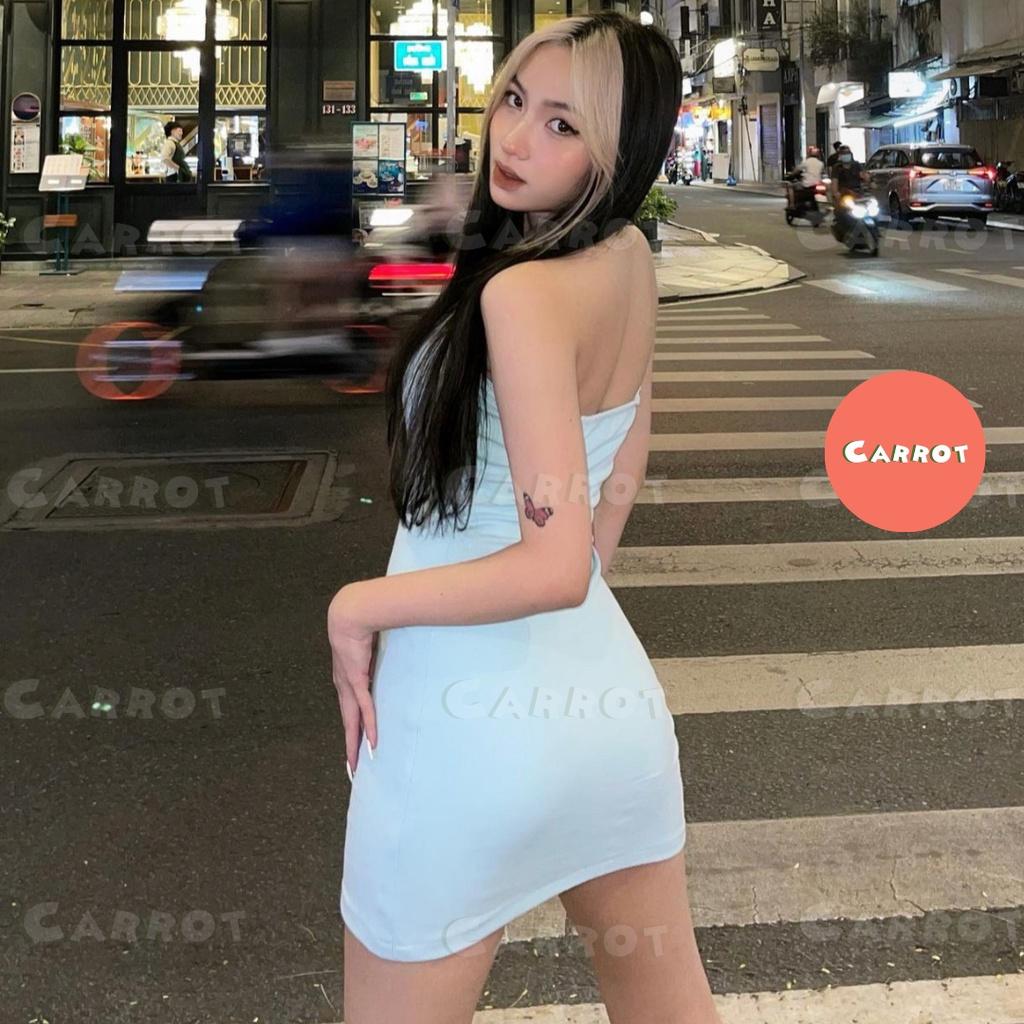 Đầm body sexy cúp ngực carrotxinhdep váy ôm eo ôm ngực màu đen màu xanh ngắn dự tiệc chất thun gân co giãn