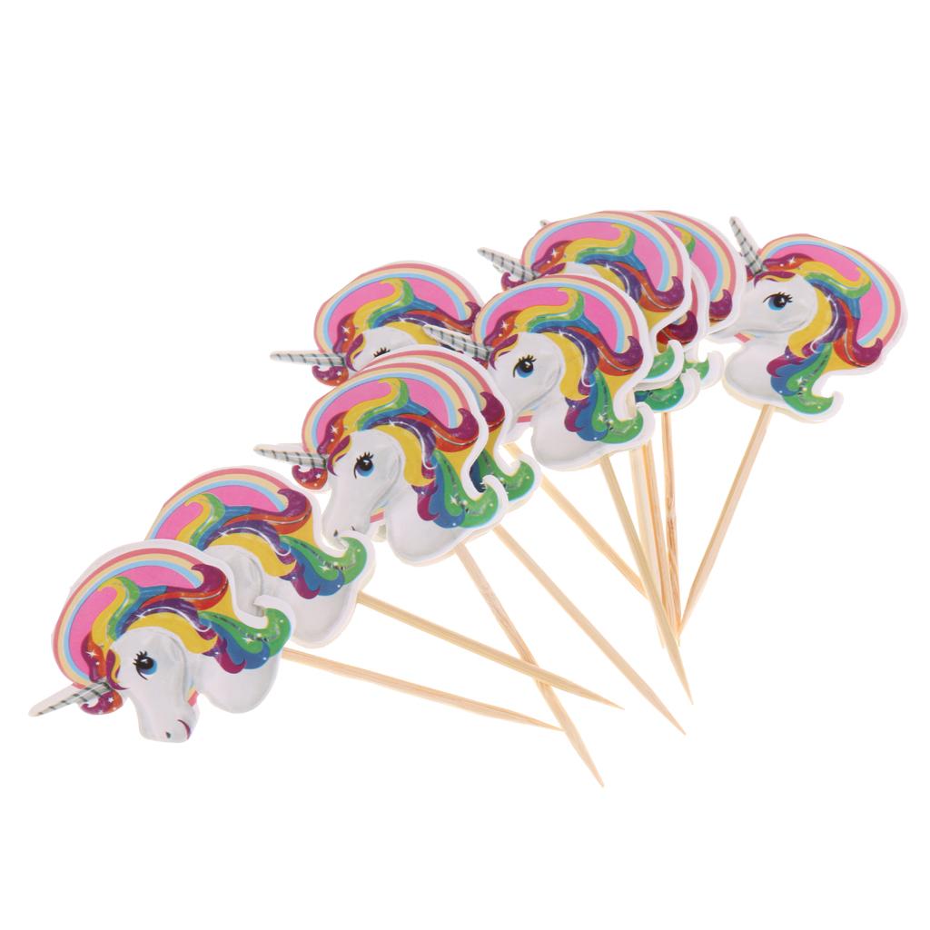 10 Pieces Magical Unicorn Cupcake Topper Wooden Sticks Birthday Food Picks
