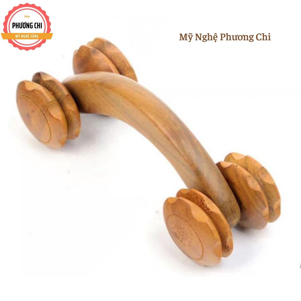 Cây lăn massage toàn thân 4 bánh gai đa năng làm từ gỗ thơm tự nhiên, Cây lăn mát xa