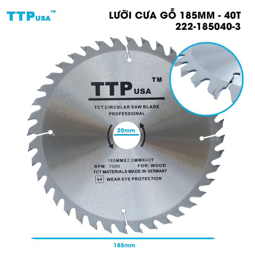 Lưỡi Cưa Gỗ Tròn 185mm - 40 răng TTPusa