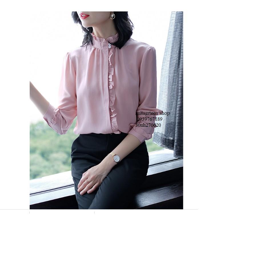 Tk27-0620-ÁO SƠ MI NỮ VIỀN TAY DÀI