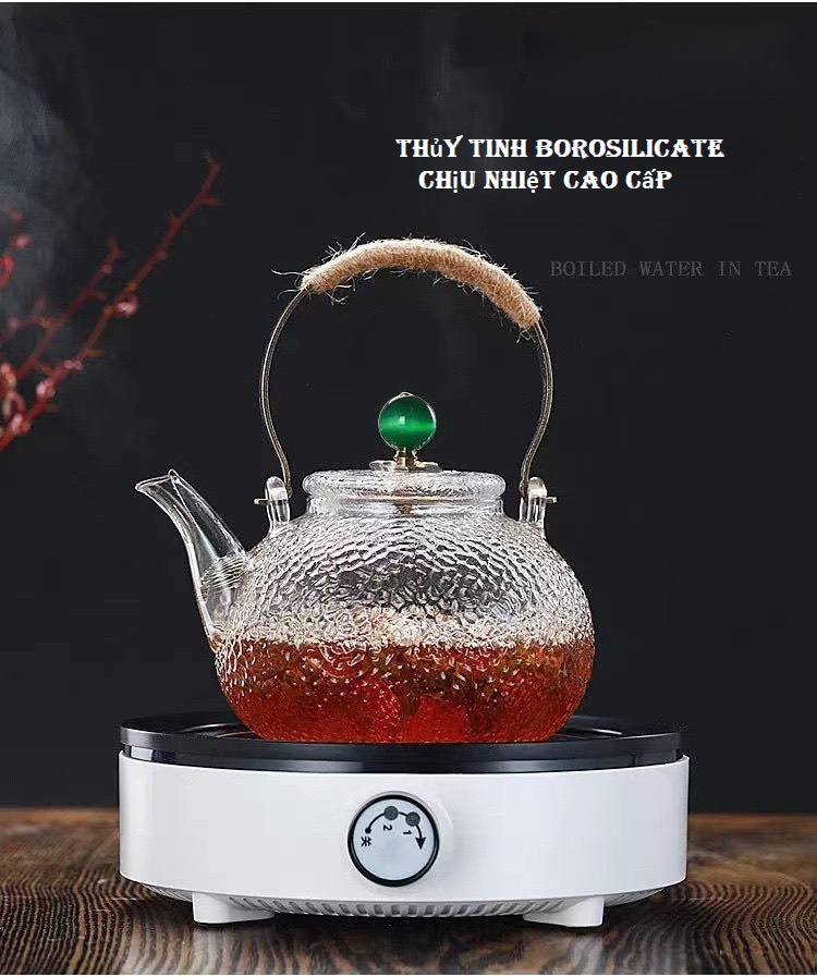 Bình trà thủy tinh Borosilicate vân nhám tay cầm kim loại - Phân loại gồm 700ML lõi lọc lò xo và 900ML lõi lọc thủy tinh