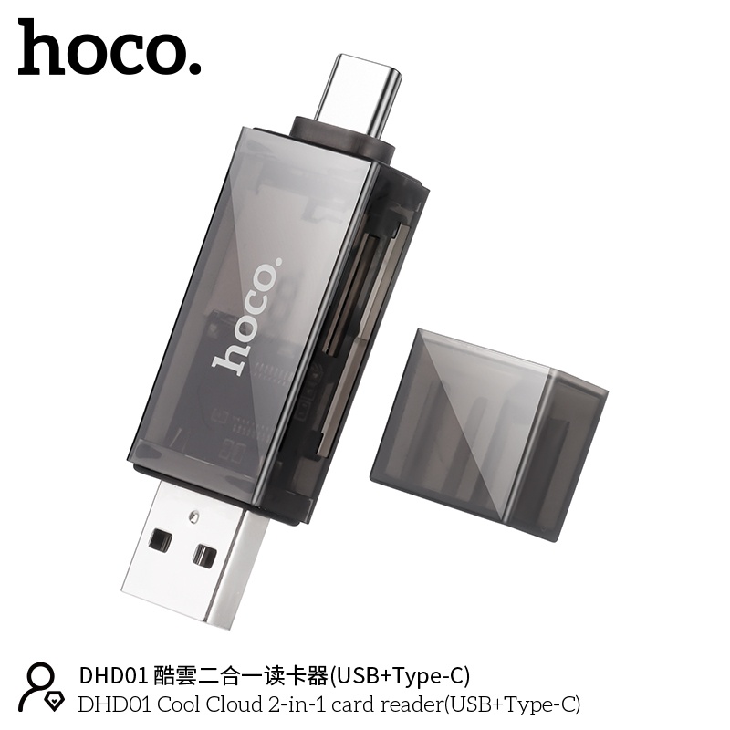 Đầu đọc thẻ nhớ đa năng TF SD 2 trong 1 tiện lợi 1 đầu USB, 1 đầu typec 480Mbps Hỗ trợ dung lượng 2TB - hàng chính hãng