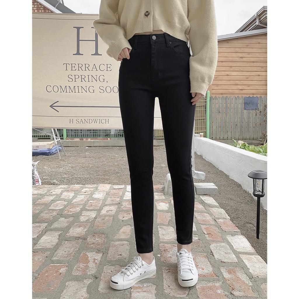 Quần Jean Nữ Lưng Cao Ôm Đen Co Giãn Skinny Tulidu Quần Nữ Lưng Cao