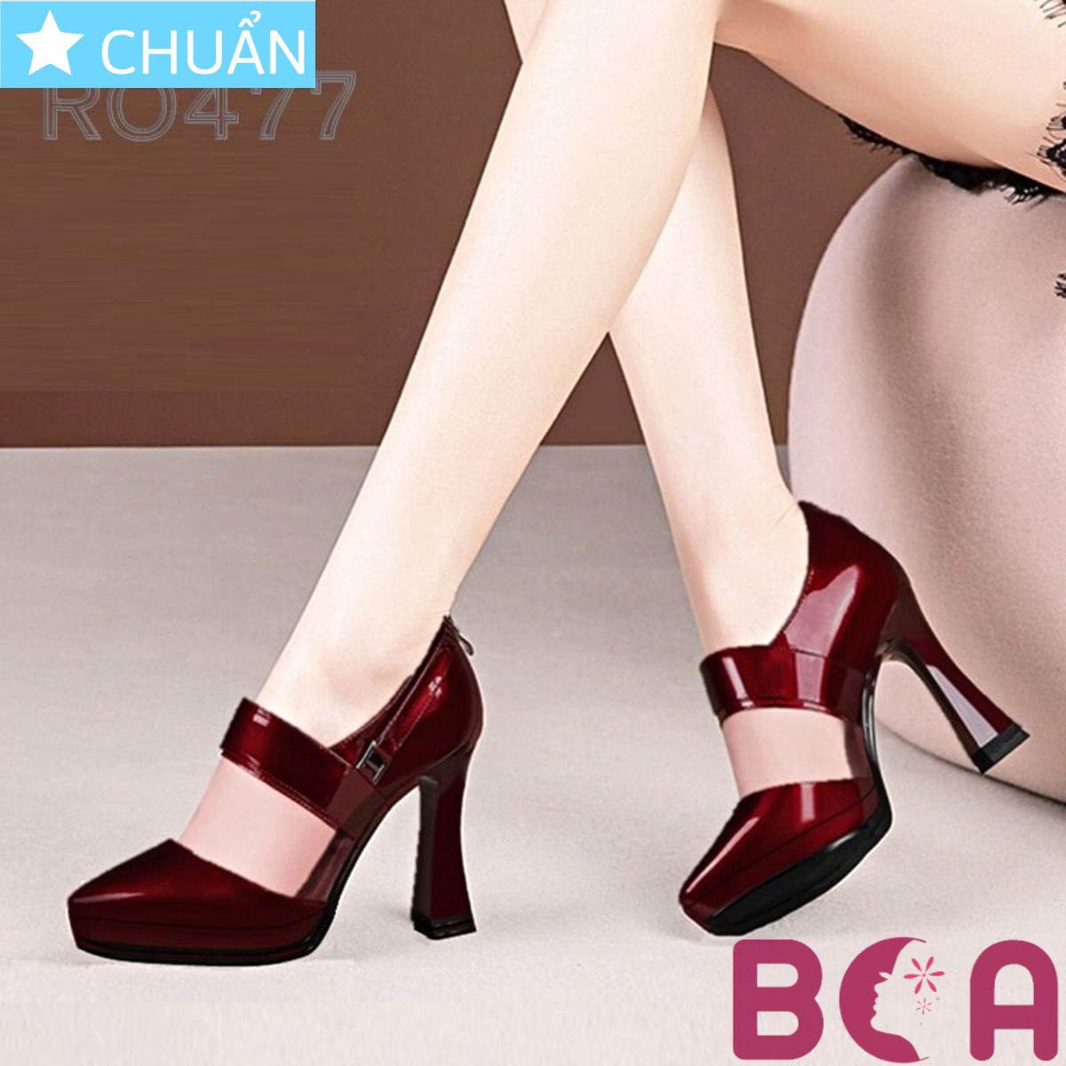 Giày cao gót nữ màu đen 8p RO477 ROSATA tại BCASHOP phối nhựa trong cao cấp ở giữa thười trang, dây kéo phía đen