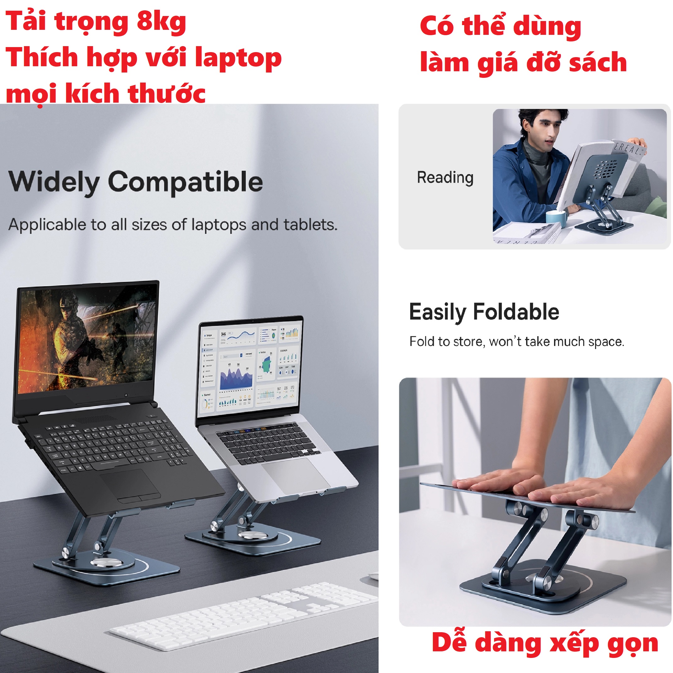 Giá đỡ laptop nhôm cao cấp điều chỉnh độ cao xoay 360 có thể xếp gọn Baseus Ultrastable Pro BS-HP017 _ Hàng chính hãng