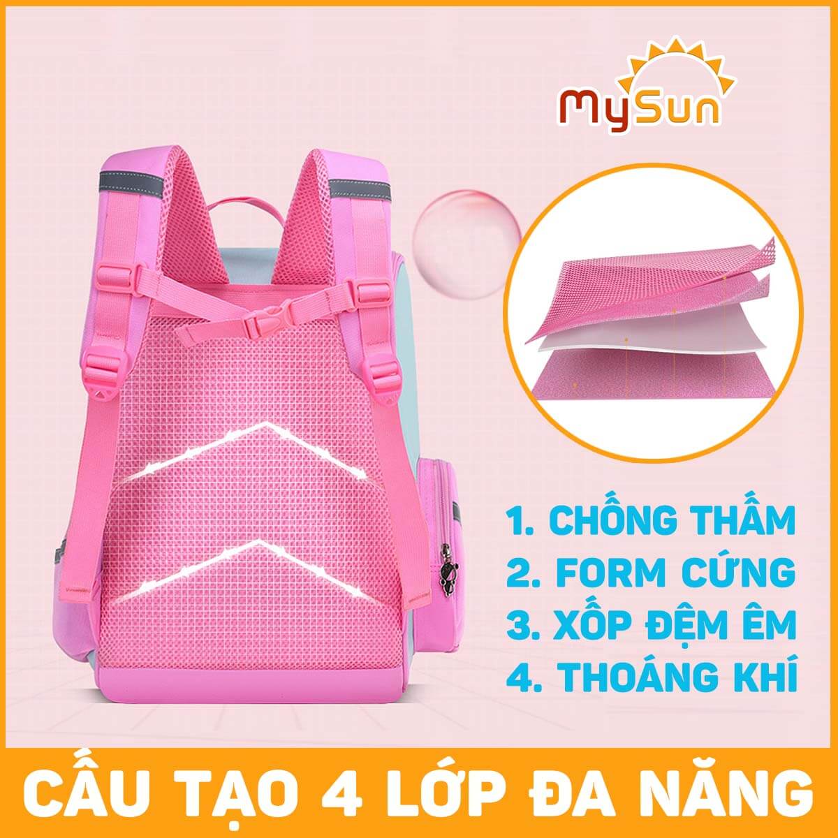 Balo cặp xách đi học sinh nam nữ chống gù cho bé trai gái cấp 1 tiểu học lớp 1 2 3 4 5 6 giá rẻ MySun