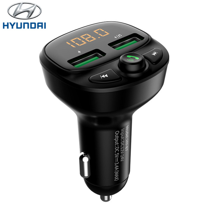 Tẩu nghe nhạc MP3 kiêm sạc nhanh thương hiệu Hyundai HY-87 - Tích hợp 2 cổng USB: 1 cổng sạc nhanh QC3.0, 1 cổng sạc 2.4A - HÀNG NHẬP KHẨU