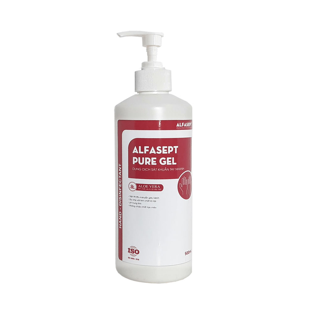 Dung dịch rửa tay khô diệt khuẩn ALFASEPT PURE GEL 500ml - Tinh chất lô hội, diệt khuẩn chuyên sâu - Dạng Gel