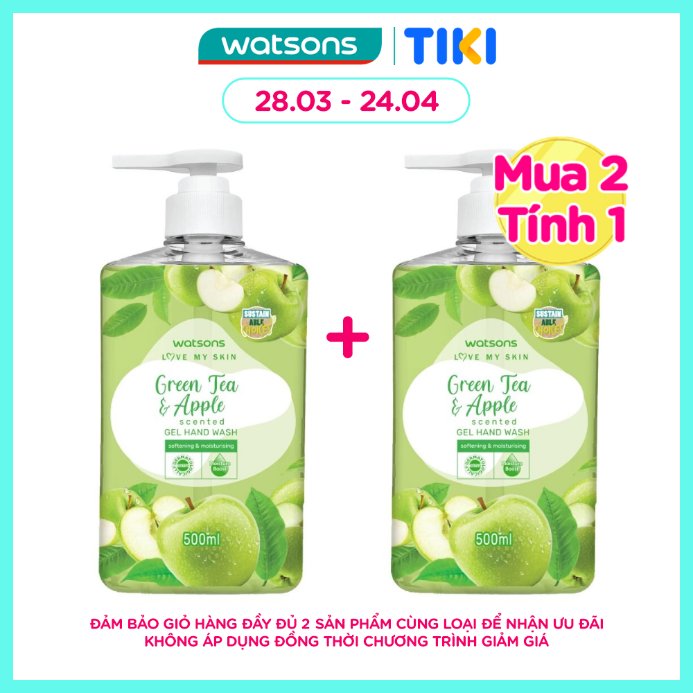 Gel Rửa Tay Watsons Love My Skin Green Tea Apple Scented Gel Hand Wash 500ml