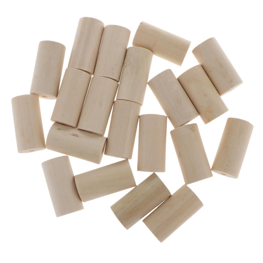 20x Natural Wooden Beads Round Cylinder Column Blocks DIY Craft Home Decor