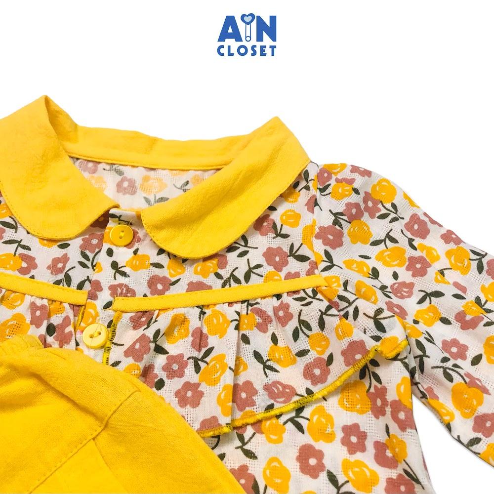 Bộ quần áo dài bé gái họa tiết Hoa Păng Xê cổ vàng cotton boi - AICDBGOB2PZC - AIN Closet