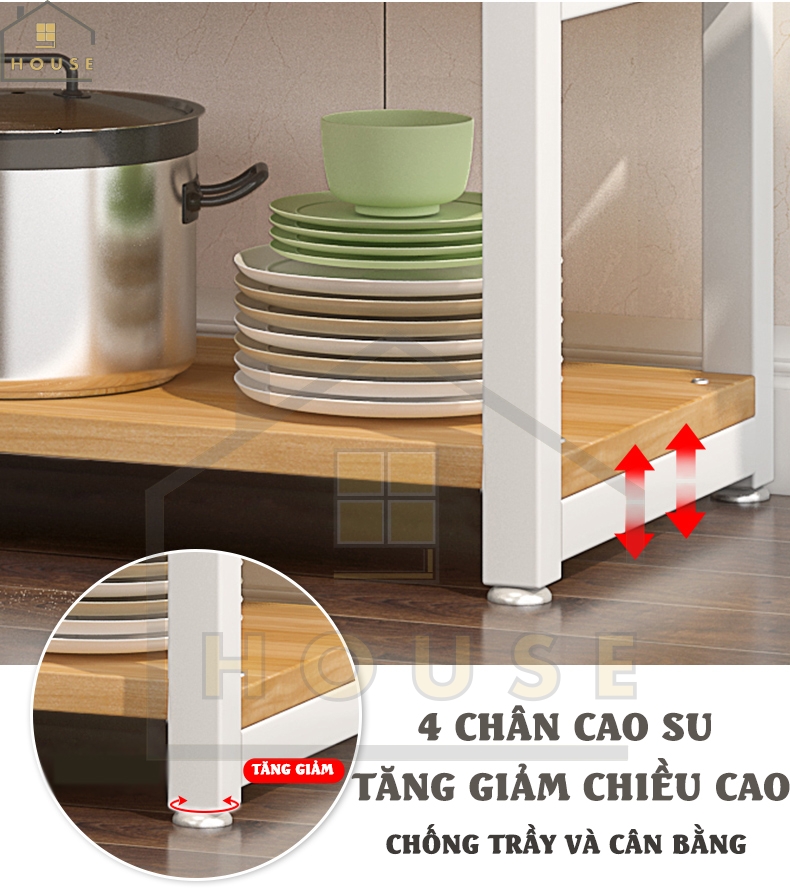 Kệ để lò vi sóng 174-2N thương hiệu 9House kệ bếp để lò nướng nồi cơm điện lò vi sóng gia vị loại khung sắt dày sơn tĩnh điện chống rỉ mặt gỗ MDF lõi xanh chống ẩm bề mặt phủ melamine chống thấm cao cấp - Hàng chính hãng