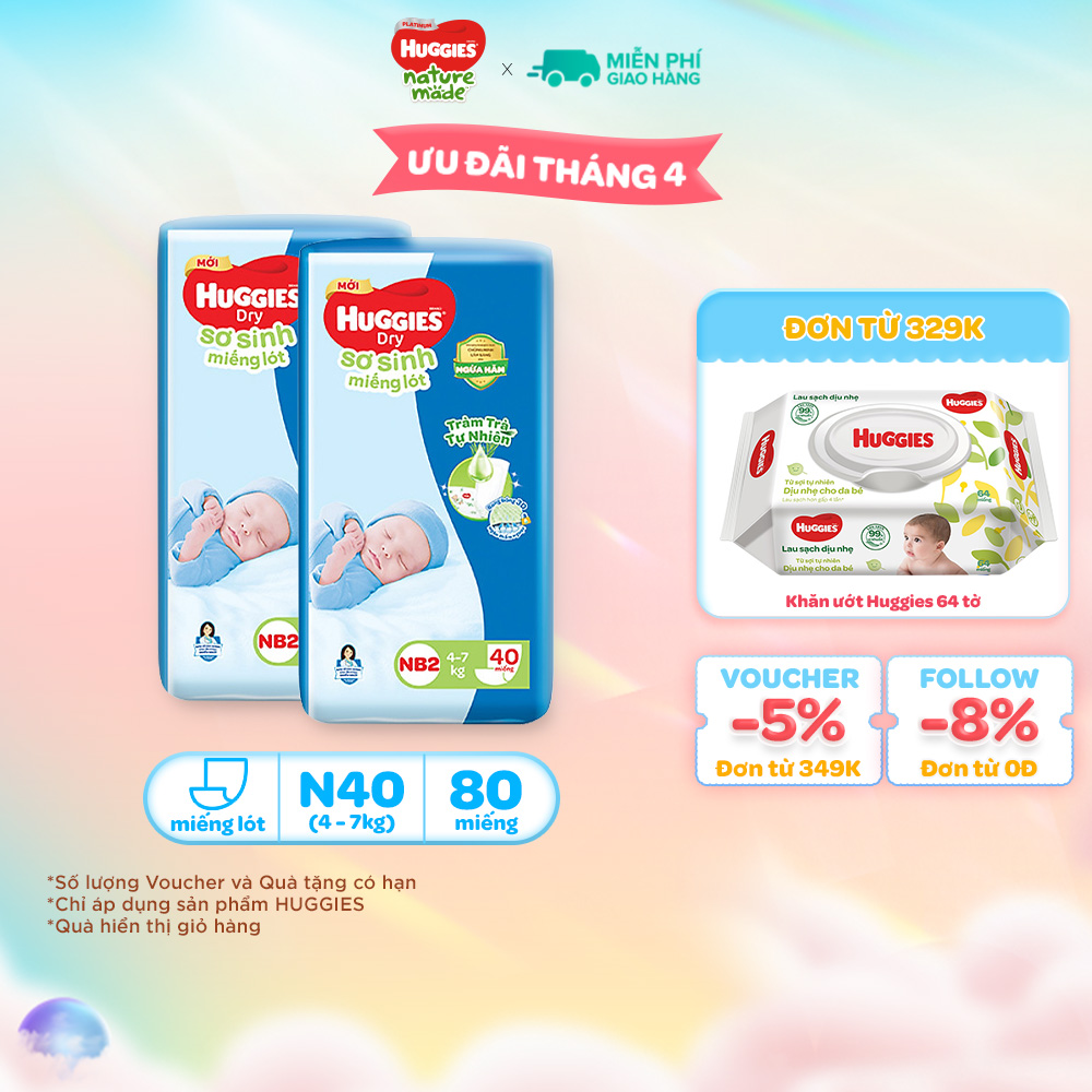 Combo 2 Miếng lót sơ sinh Huggies Tràm Trà Newborn 2 N40/N60