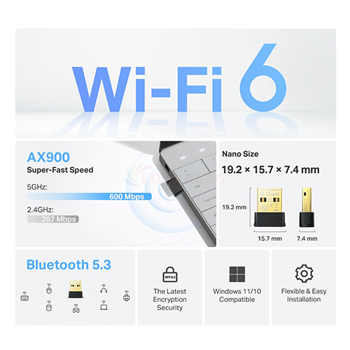 USB Wifi 6 TP-Link AX900 Bluetooth 5.3 Nano Archer TX10UB Nano - Hàng chính hãng