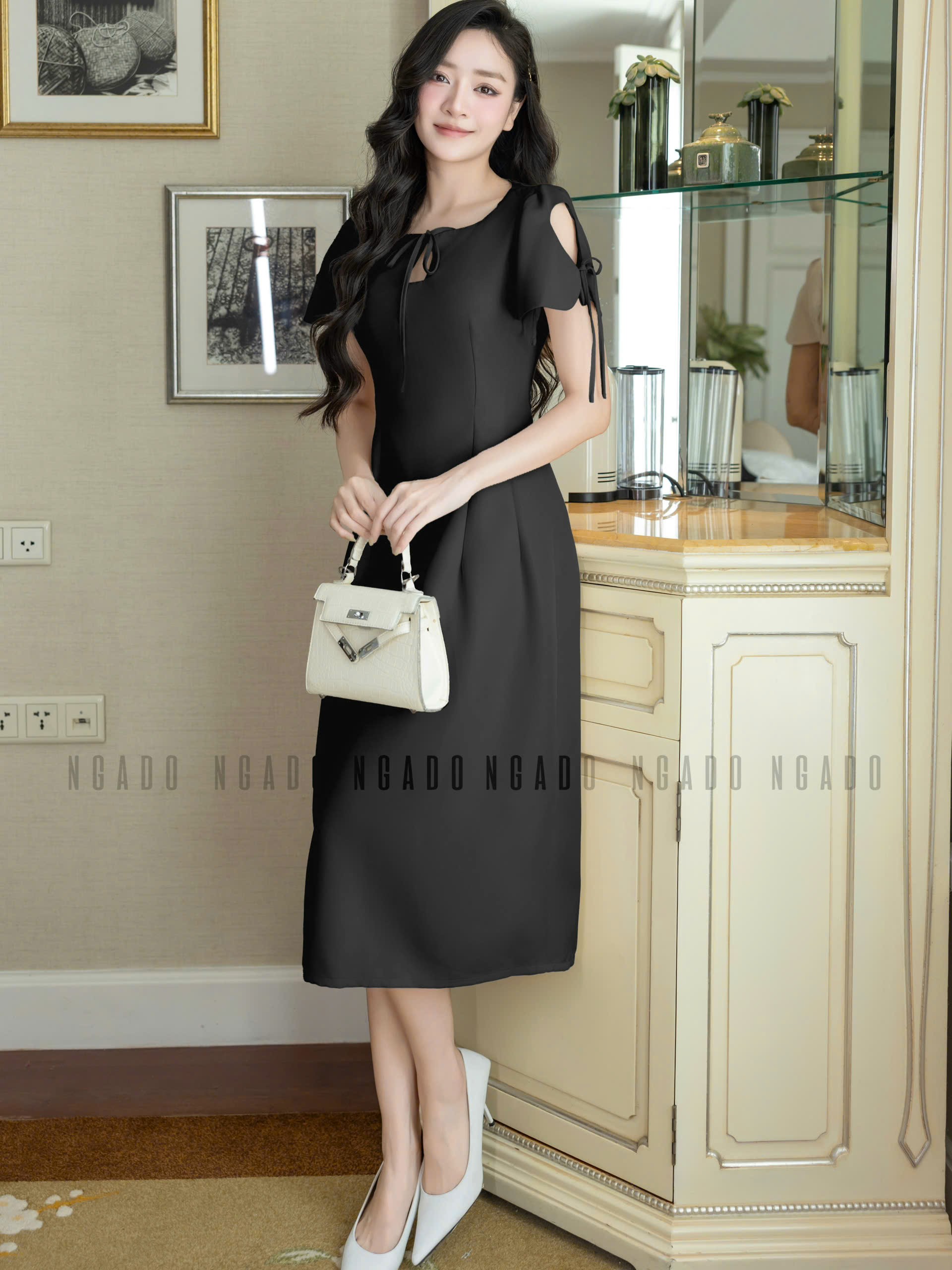 Đầm đen cổ giọt nước NGADO , đầm dáng dài , đầm dự tiệc