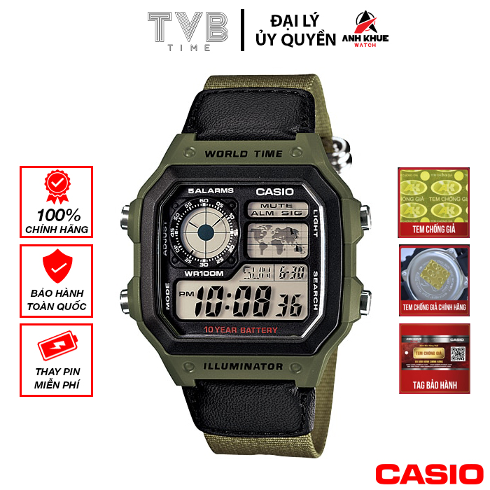 Đồng hồ nam dây vải Casio Standard chính hãng AE-1200WHB-3BVDF