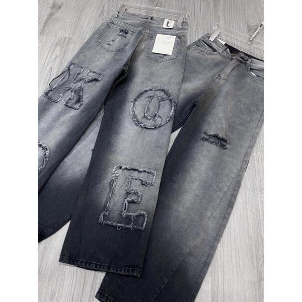 Baggy jeans ông rộng jeans loang có thêu chữ siêu đẹp