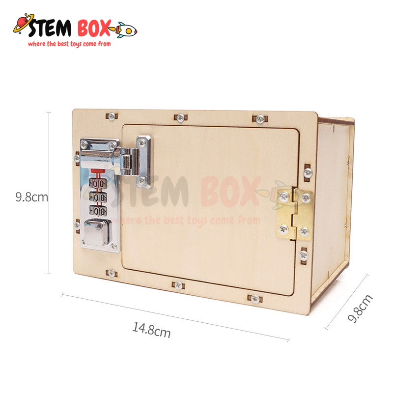 Đồ chơi trí tuệ bộ lắp ghép két sắt mini bằng gỗ - Trò chơi DIY STEM BOX