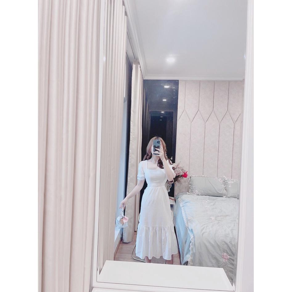 Váy trắng dự tiệc cổ vuông thanh lịch – Đầm trắng đẹp tay ren VTD102