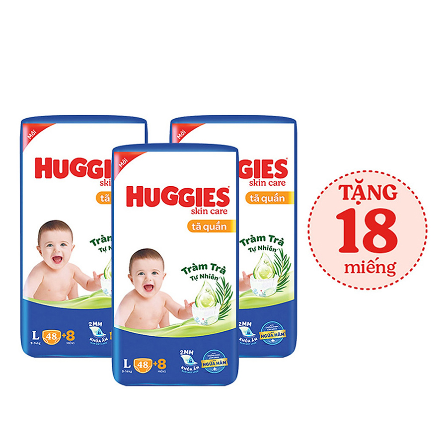 Combo 3 Tã/bỉm quần HUGGIES SKINCARE gói BIG JUMBO size L 48+8 miếng