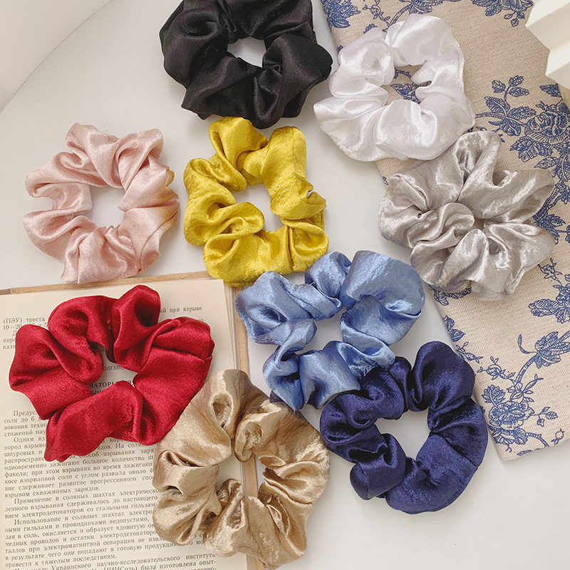 Dây cột tóc buộc tóc Scrunchies vải satin phong cách retro cổ điển cao cấp