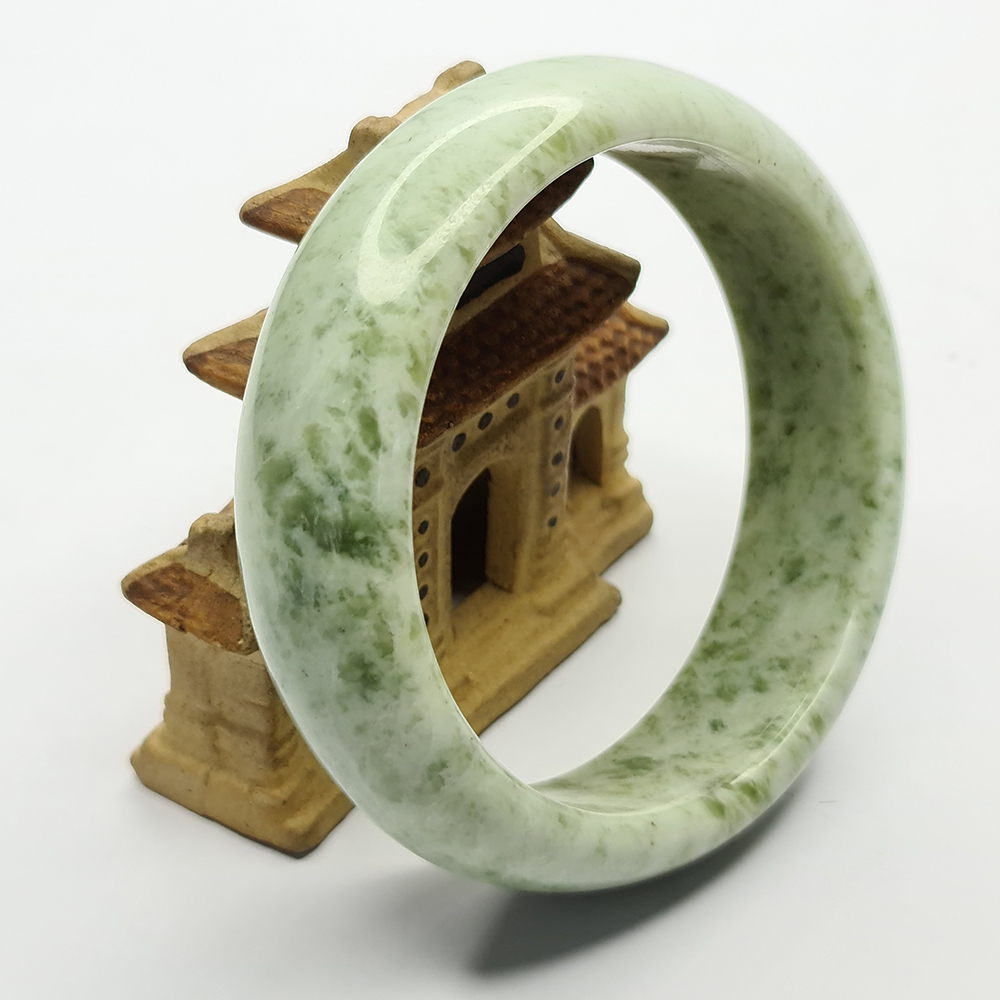 Vòng Tay Dạng Bản Liền Nguyên Khối Đá Ngọc Serpentine Xanh Đậm - Mx