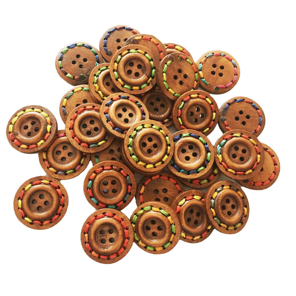 30 Chiếc Vintage Tròn Bằng Gỗ May Hàng Nút Gài 4 Lỗ Quần Áo Phụ Kiện 25 Mm