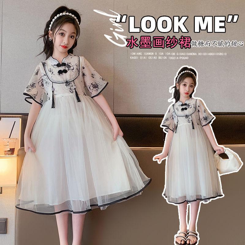 DONGSHOP Trung Quốc phong cách váy trẻ em công chúa váy cô gái mực vẽ ponpong sợi mùa hè dân tộc gió 12-15 tuổi
