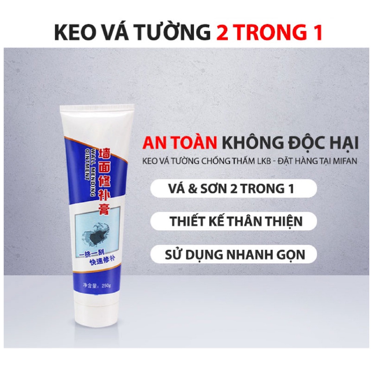 Keo vá tường chống thấm Vinetteam LKB 250gr trám trét vết nứt khe hở tường chống ẩm mốc làm sạch tường - hàng chính hãng