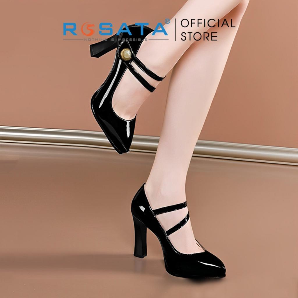 Giày cao gót nữ đế vuông 9 phân mũi nhọn quai hậu khóa dán ROSATA RO401 ( Bảo Hành 12 Tháng ) - ĐỎ