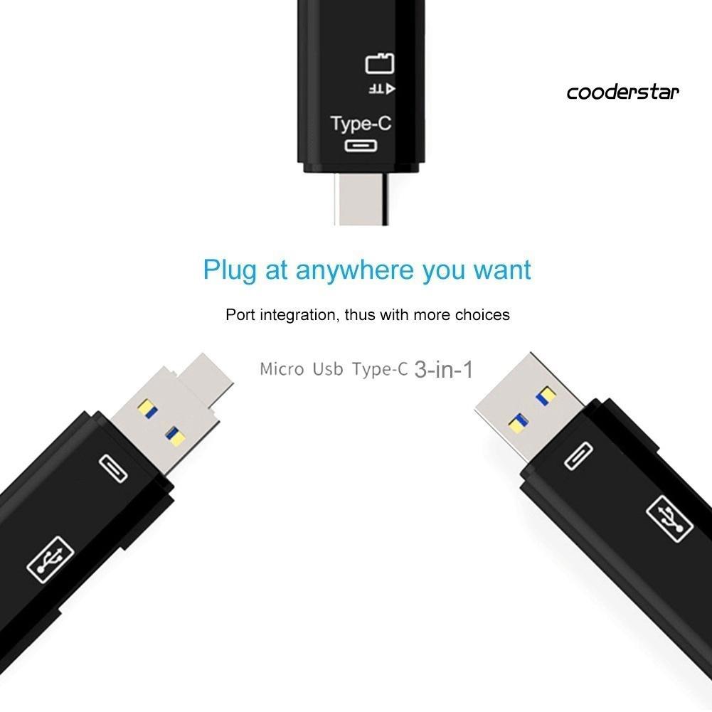 Đầu Đọc Thẻ Nhớ OTG Micro USB Type C TF 5 Trong 1 Đa Năng Cho Android Và Máy Tính Bàn