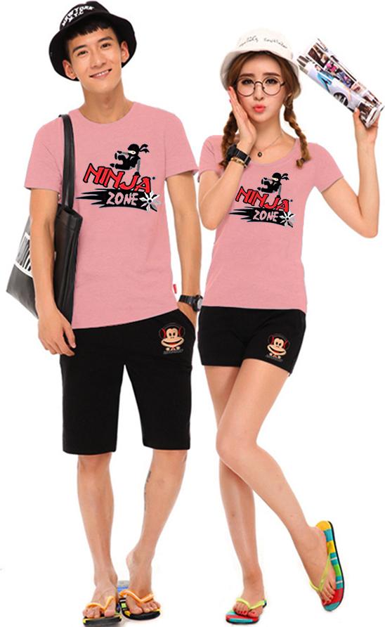 Bộ Áo Thun Đôi Nam Nữ Ninja Zone Màu Hồng Ruốc - L - XL