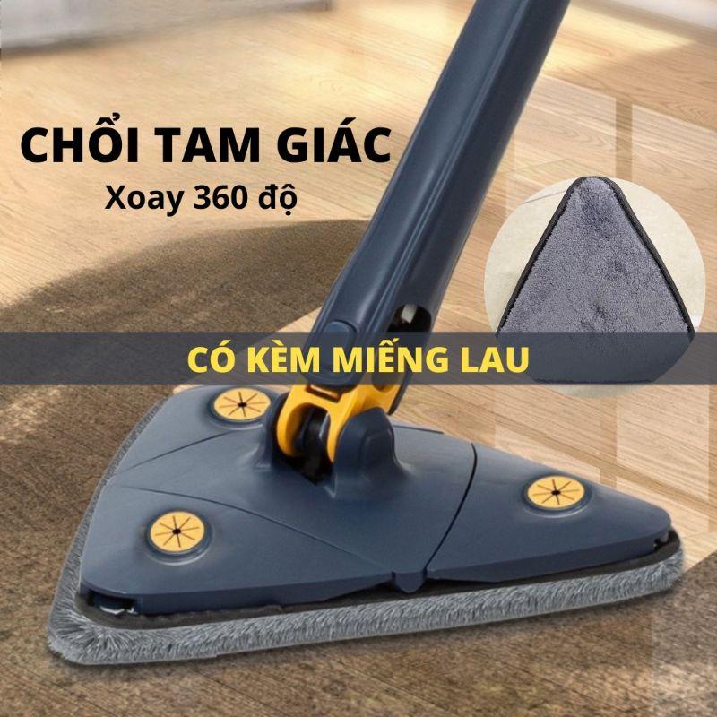 Chổi lau nhà đa năng tam giác tự vắt xoay 360 độ tặng kèm 1 miếng lau