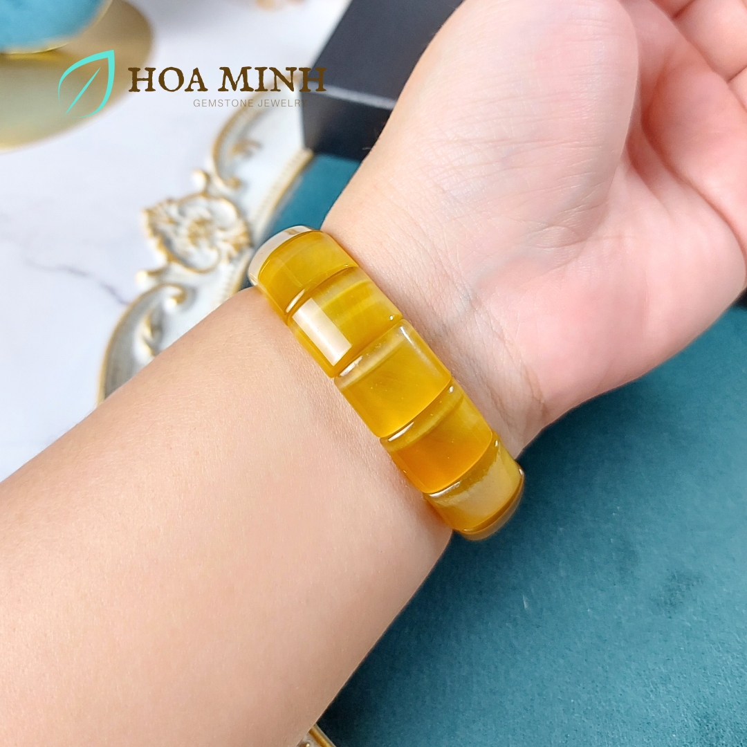 Vòng tay đá Mắt Hổ Vàng Tâm tự nhiên kiểu bản vuông đẹp size 13x16mm dày 5.5 li chất 6A VIP hợp mệnh Thổ, Kim