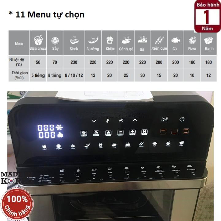 Nồi chiên không dầu Hàn Quốc Kuvings KAF-200B - 14.5 lít - 11 menu - Hàng chính hãng