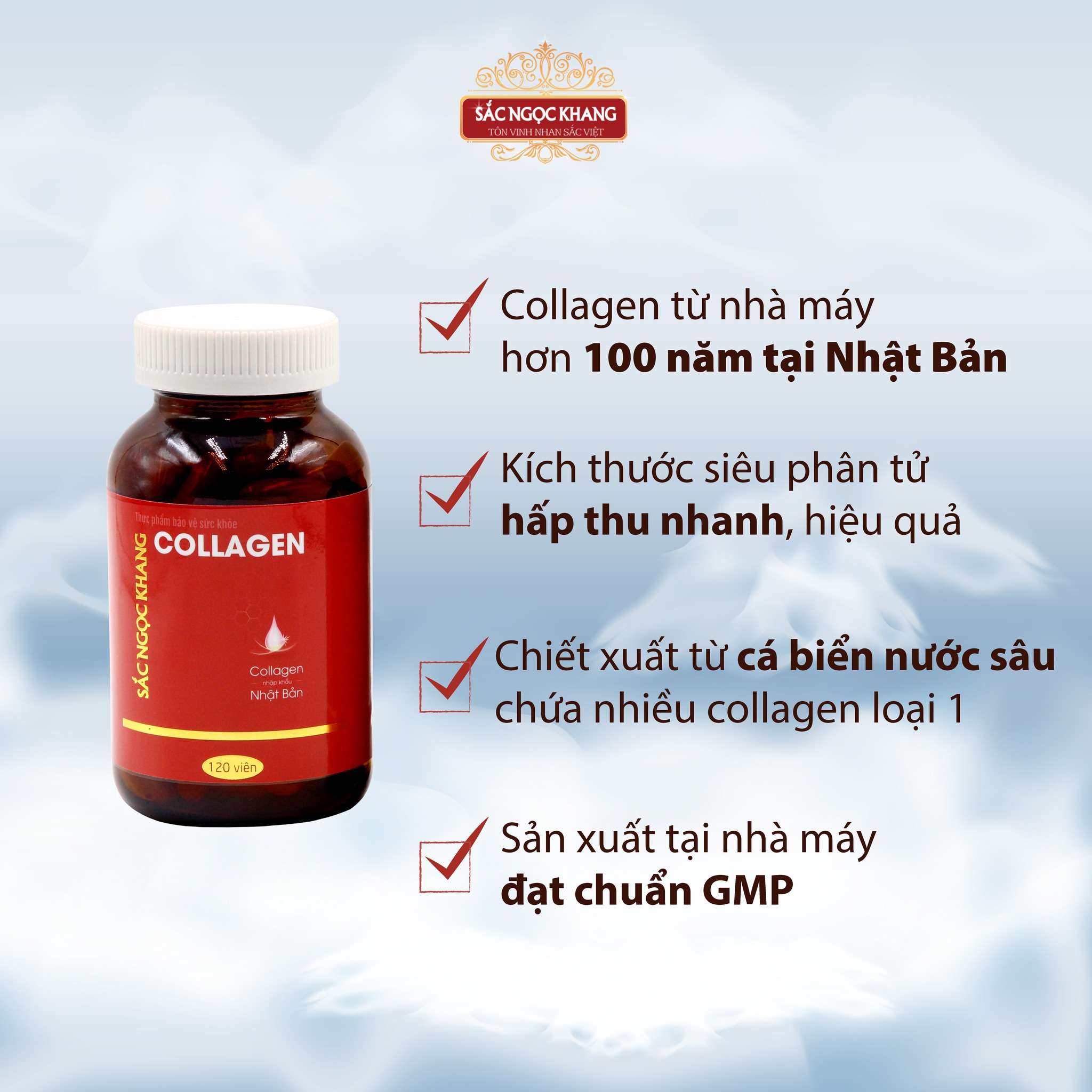 Viên uống Collagen Sắc Ngọc Khang 120 viên giúp tăng đàn hồi, mịn màng da