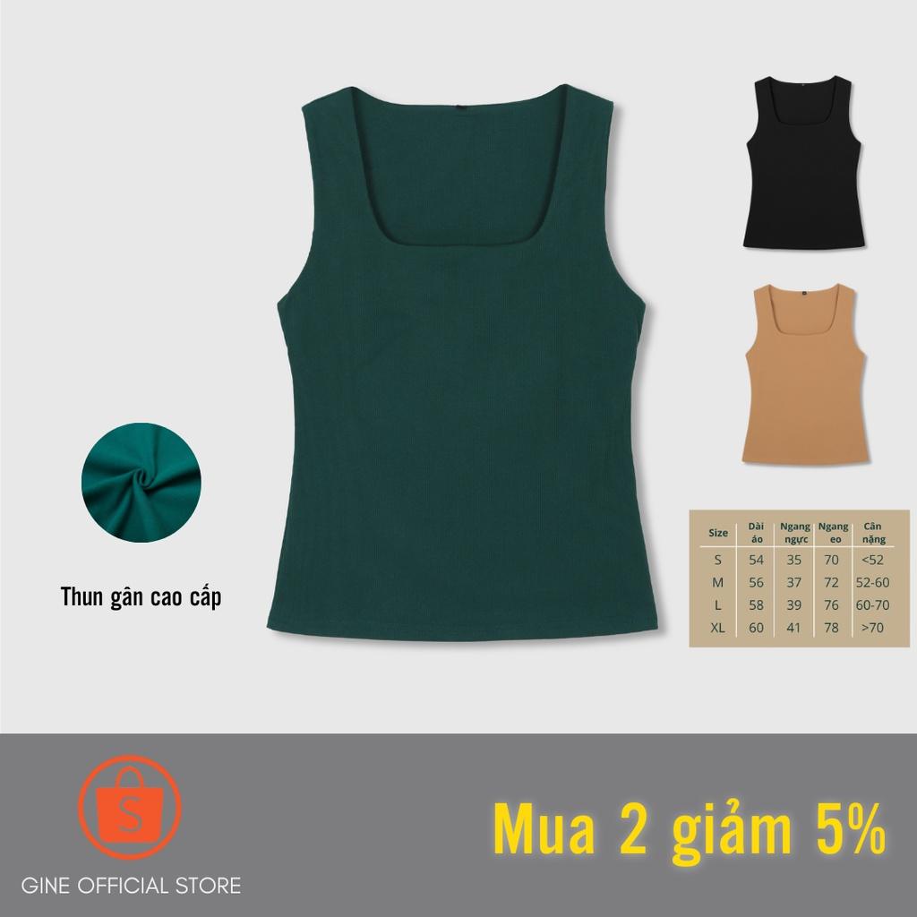 Áo cổ vuông nữ hai dây, dáng dài DERCE - Áo sát nách chất thun gân co giãn, form thoải mái giấu bụng GINE STORE