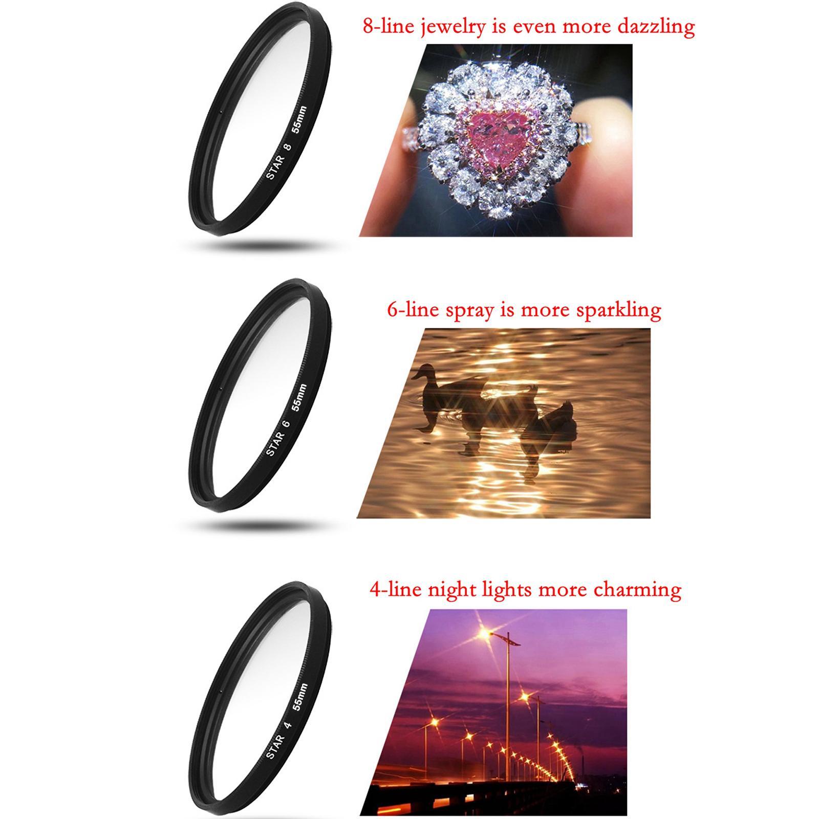 3Pcs Camera Lens filter with bag 4 6 8 Points Slim 55mm